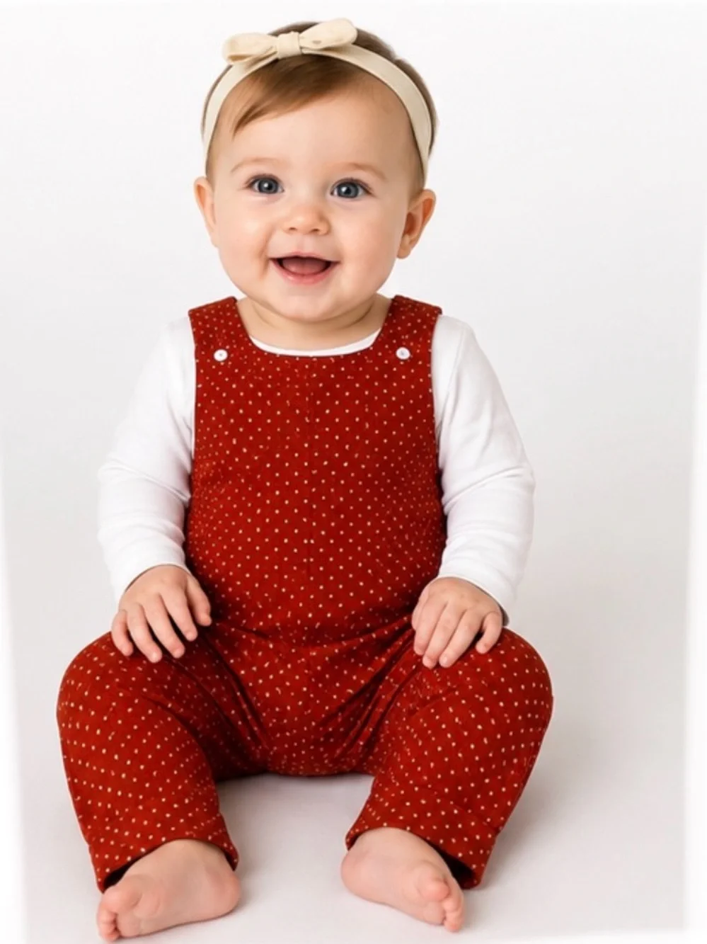 Vintage Handmade Rust Orange Polka Dot Baby Overalls Romper